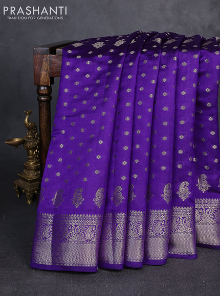 Chiniya silk saree violet with allover thread & zari woven buttas and woven border