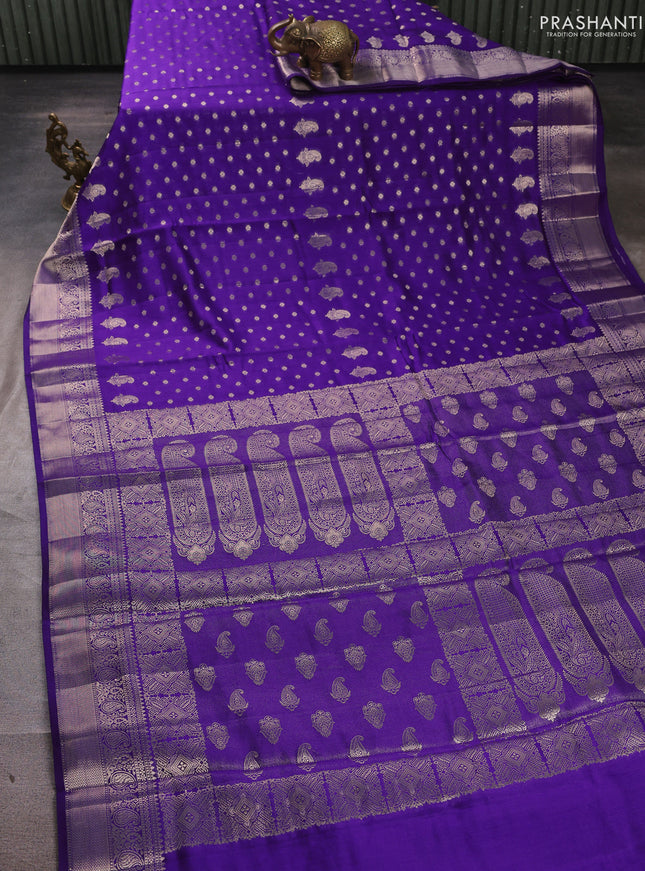 Chiniya silk saree violet with allover thread & zari woven buttas and woven border