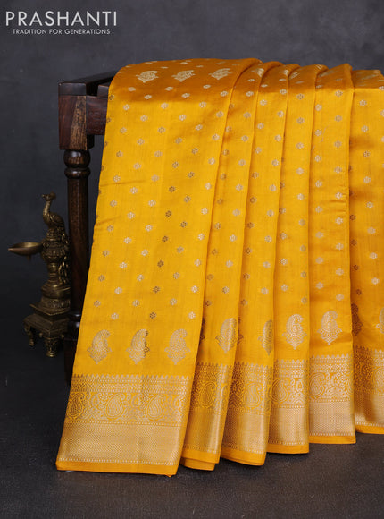 Chiniya silk saree mango yellow with allover thread & zari woven buttas and woven border