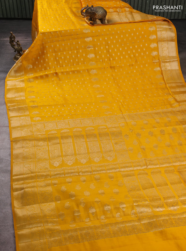 Chiniya silk saree mango yellow with allover thread & zari woven buttas and woven border