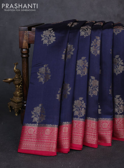 Chiniya silk saree navy blue and pink with allover thread & zari woven buttas and woven border