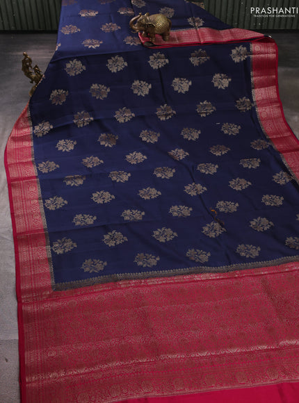 Chiniya silk saree navy blue and pink with allover thread & zari woven buttas and woven border