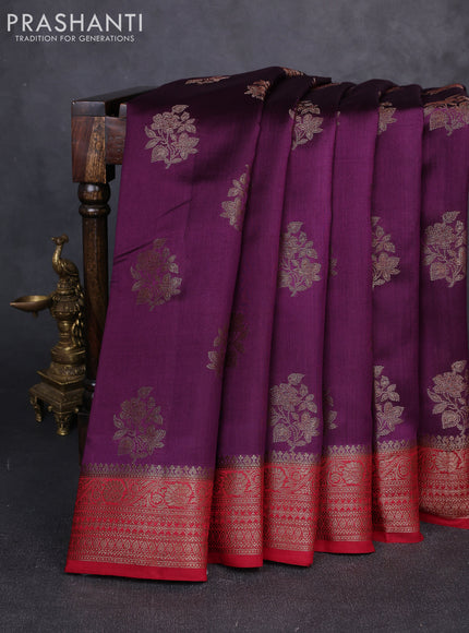 Chiniya silk saree deep purple and maroon with allover thread & zari woven buttas and woven border