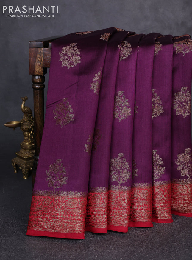 Chiniya silk saree deep purple and maroon with allover thread & zari woven buttas and woven border
