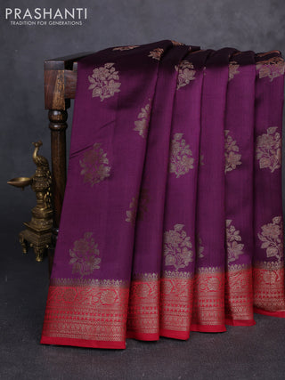 Chiniya silk saree deep purple and maroon with allover thread & zari woven buttas and woven border