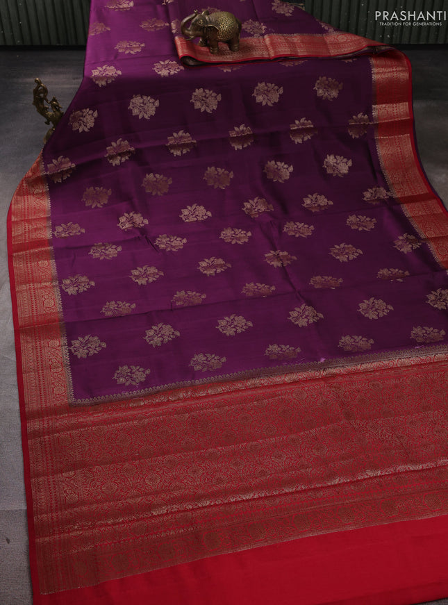 Chiniya silk saree deep purple and maroon with allover thread & zari woven buttas and woven border