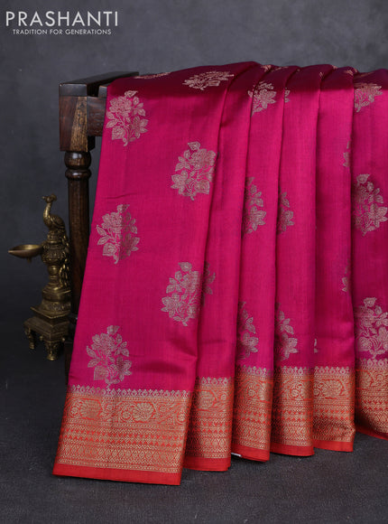 Chiniya silk saree pink and rust shade with allover thread & zari woven buttas and woven border