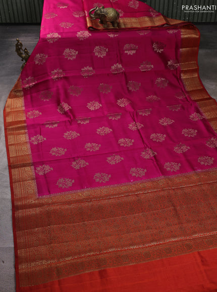 Chiniya silk saree pink and rust shade with allover thread & zari woven buttas and woven border