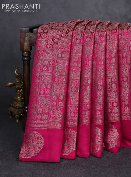 Chiniya silk saree pink with allover thread & zari brocade pattern and woven butta border