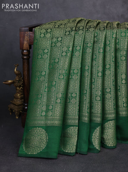 Chiniya silk saree green with allover thread & zari brocade pattern and woven butta border
