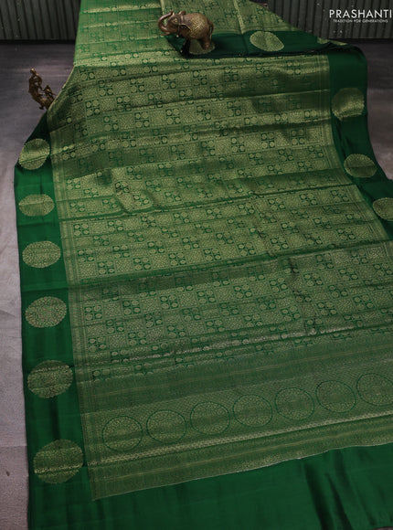 Chiniya silk saree green with allover thread & zari brocade pattern and woven butta border