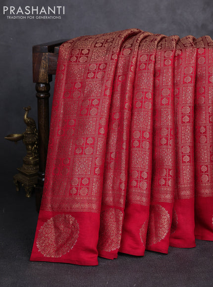Chiniya silk saree maroon with allover thread & zari brocade pattern and woven butta border