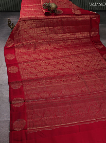 Chiniya silk saree maroon with allover thread & zari brocade pattern and woven butta border