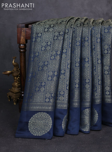 Chiniya silk saree peacock green with allover thread & zari brocade pattern and woven butta border