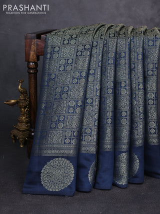 Chiniya silk saree peacock green with allover thread & zari brocade pattern and woven butta border