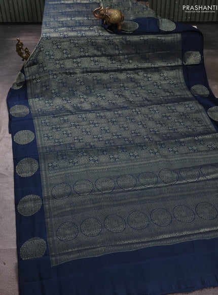 Chiniya silk saree peacock green with allover thread & zari brocade pattern and woven butta border