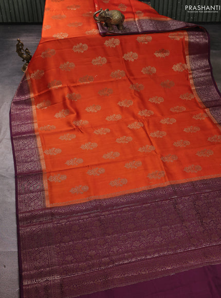 Chiniya silk saree rust shade and deep wine with allover thread & zari woven buttas and woven border