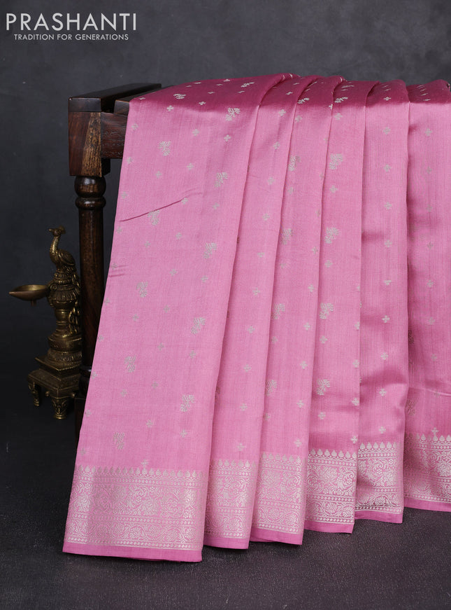 Chiniya silk saree mauve pink with allover thread & zari woven buttas and woven border