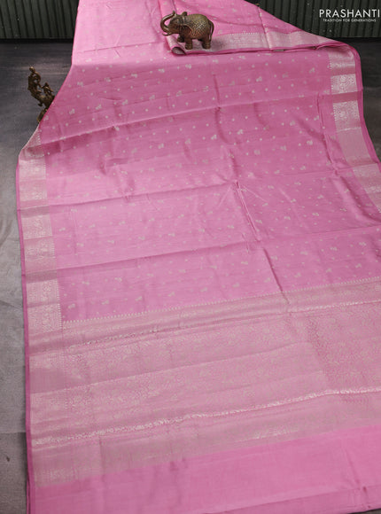 Chiniya silk saree mauve pink with allover thread & zari woven buttas and woven border