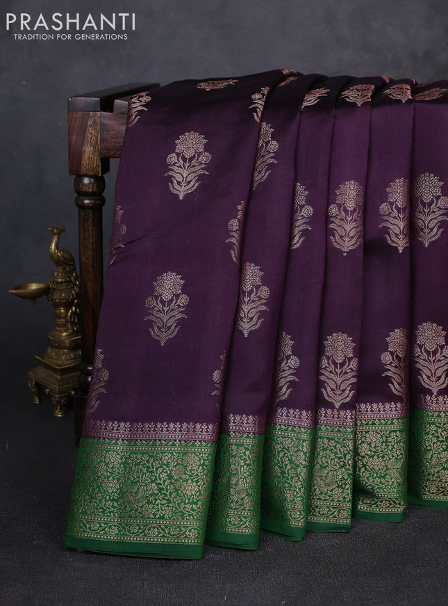 Chiniya silk saree purple and green with allover thread & zari woven buttas and woven border