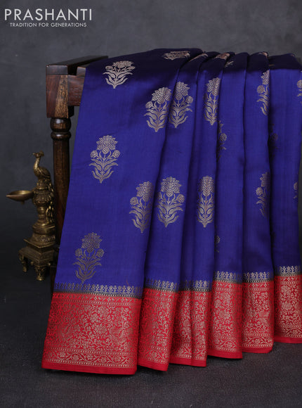 Chiniya silk saree blue and maroon with allover thread & zari woven buttas and woven border
