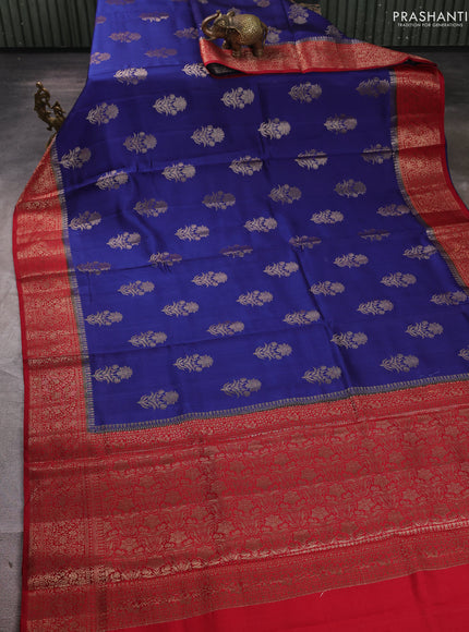 Chiniya silk saree blue and maroon with allover thread & zari woven buttas and woven border