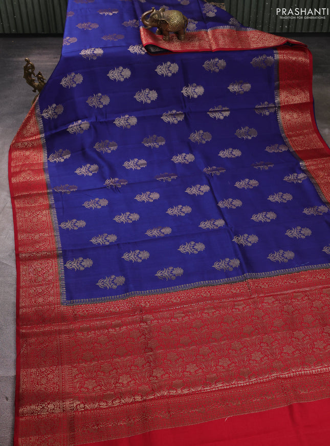 Chiniya silk saree blue and maroon with allover thread & zari woven buttas and woven border
