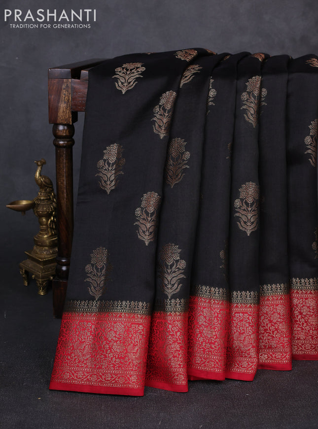 Chiniya silk saree black and maroon with allover thread & zari woven buttas and woven border