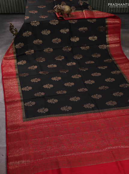 Chiniya silk saree black and maroon with allover thread & zari woven buttas and woven border