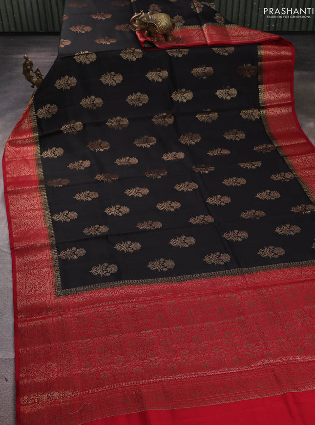 Chiniya silk saree black and maroon with allover thread & zari woven buttas and woven border