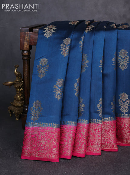 Chiniya silk saree peacock blue and magenta pink with allover thread & zari woven buttas and woven border