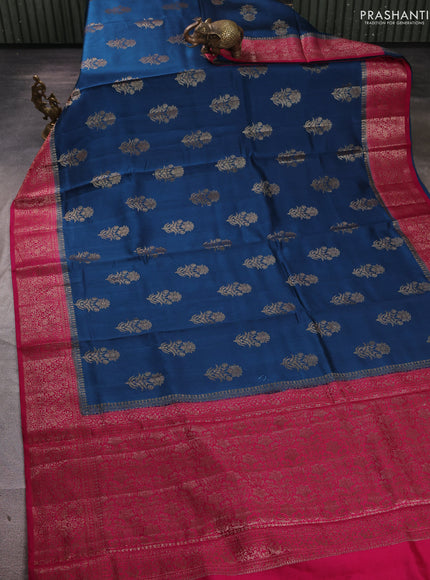 Chiniya silk saree peacock blue and magenta pink with allover thread & zari woven buttas and woven border