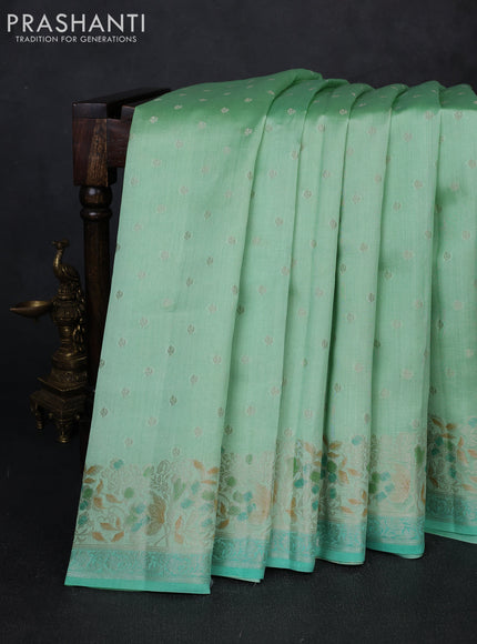 Chiniya silk saree teal green with allover thread & zari woven buttas and woven border