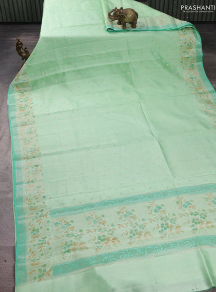 Chiniya silk saree teal green with allover thread & zari woven buttas and woven border