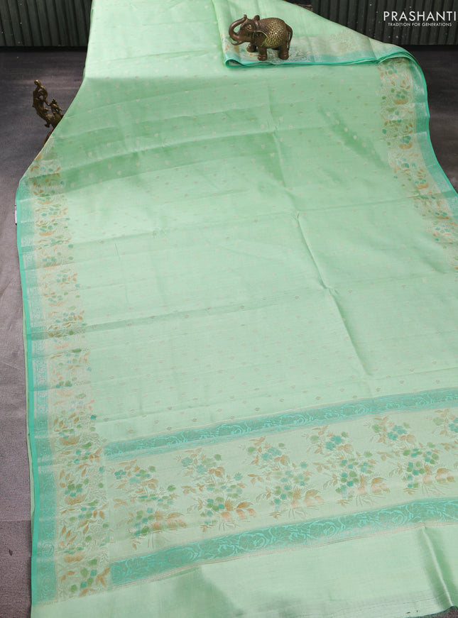 Chiniya silk saree teal green with allover thread & zari woven buttas and woven border