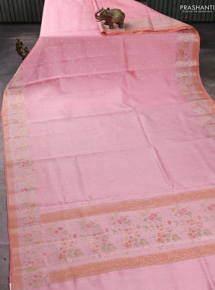 Chiniya silk saree patel pink and pale orange with allover thread & zari woven buttas and woven border