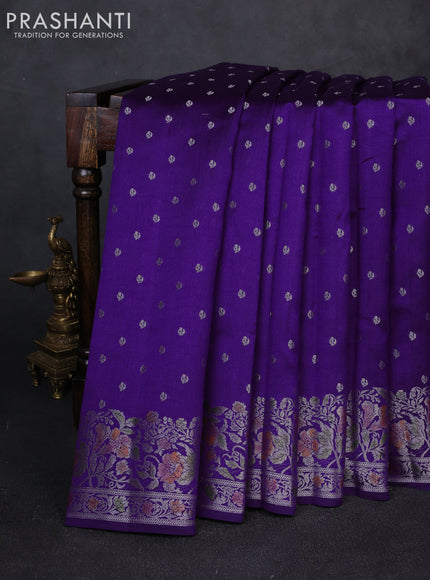 Chiniya silk saree violet with allover thread & zari woven buttas and woven border