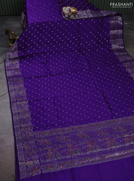 Chiniya silk saree violet with allover thread & zari woven buttas and woven border