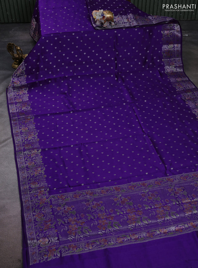 Chiniya silk saree violet with allover thread & zari woven buttas and woven border
