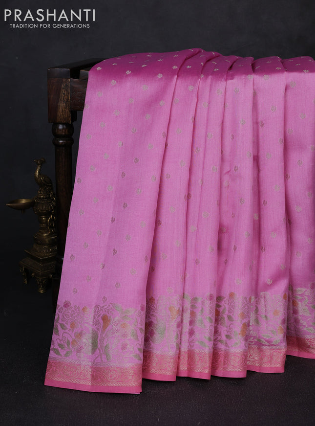 Chiniya silk saree light pink and peach pink with allover thread & zari woven buttas and woven border