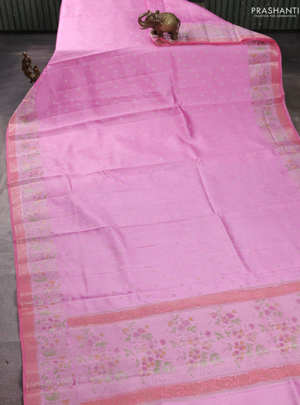 Chiniya silk saree light pink and peach pink with allover thread & zari woven buttas and woven border