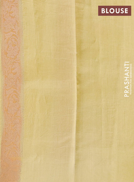 Chiniya silk saree pale yellow and orange with allover thread & zari woven buttas and woven border
