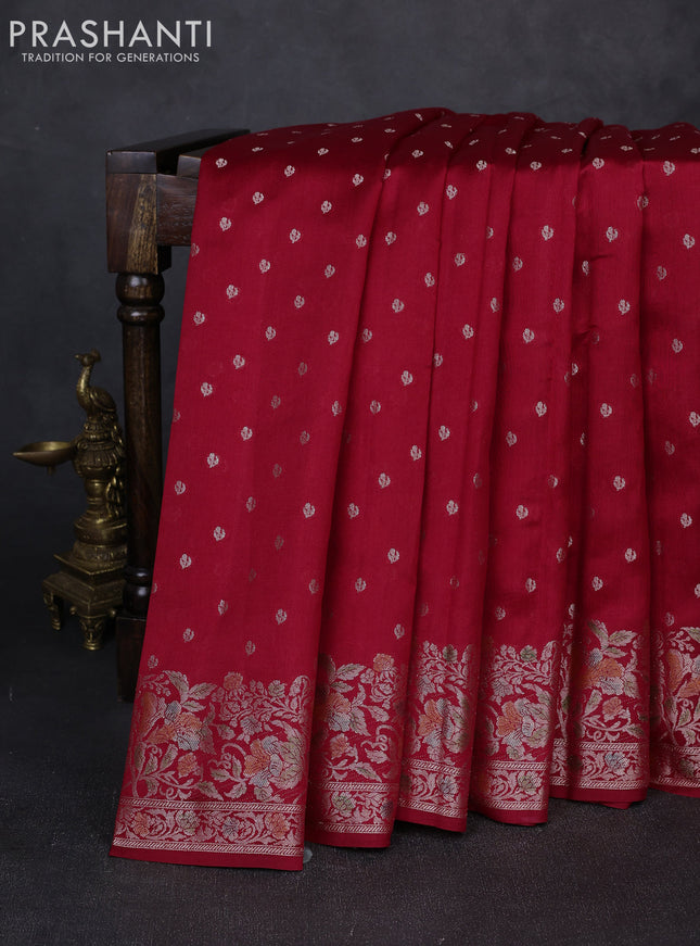 Chiniya silk saree maroon with allover thread & zari woven buttas and woven border