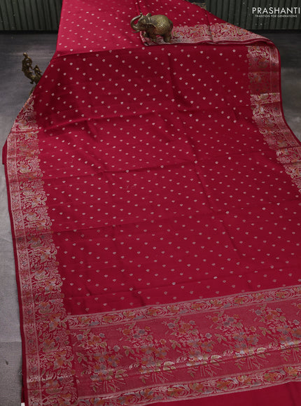 Chiniya silk saree maroon with allover thread & zari woven buttas and woven border