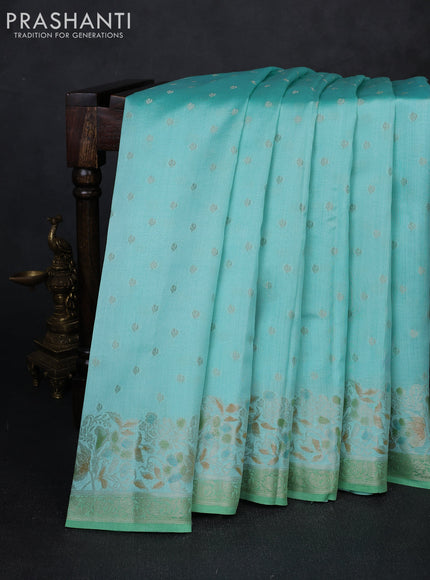 Chiniya silk saree teal green and light green with allover thread & zari woven buttas and woven border