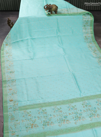 Chiniya silk saree teal green and light green with allover thread & zari woven buttas and woven border