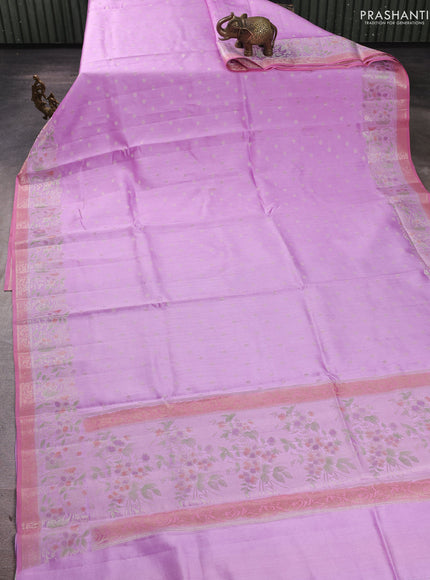 Chiniya silk saree lavender and peach pink with allover thread & zari woven buttas and woven border