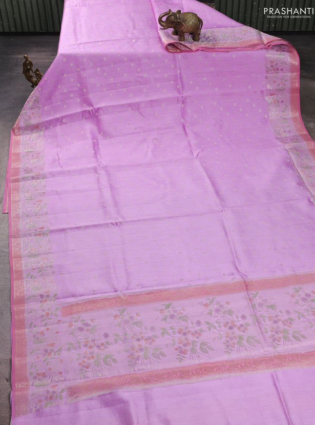 Chiniya silk saree lavender and peach pink with allover thread & zari woven buttas and woven border