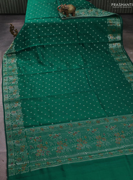 Chiniya silk saree green with allover thread & zari woven buttas and woven border