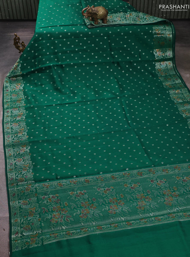 Chiniya silk saree green with allover thread & zari woven buttas and woven border